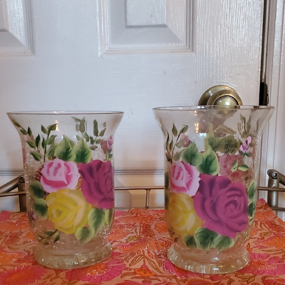 Set Of 2, Fifth Avenue Crystal Candleholders with Yellow & Pink Roses